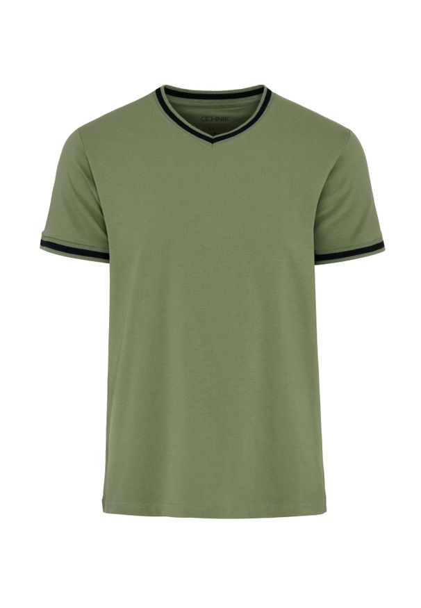 Ochnik - Zielono-czarny T-shirt męski. Kolor: zielony. Materiał: bawełna. Długość: krótkie