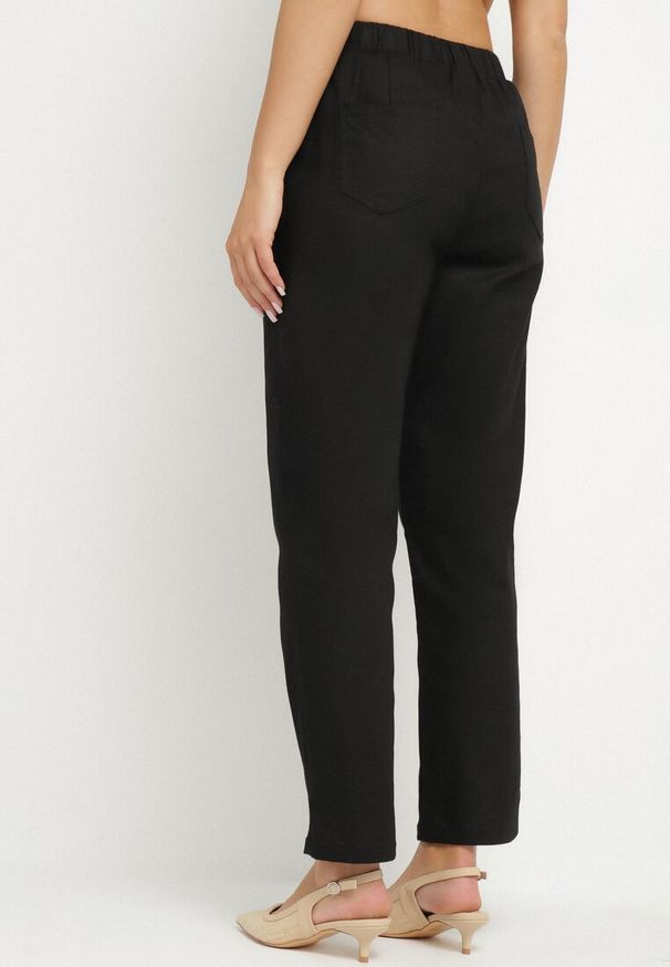 Born2be - Czarne Spodnie z Bawełny Ozdobione Sznurkami Fenarnia. Okazja: na spacer, na co dzień. Kolor: czarny. Materiał: bawełna. Wzór: aplikacja. Styl: casual