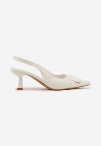 Renee - Białe Sandały na Szpilce Kaczuszce Slingback z Geometryczną Aplikacją Melanoriel. Nosek buta: otwarty. Kolor: biały. Wzór: aplikacja, geometria. Sezon: lato. Obcas: na szpilce. Wysokość obcasa: średni #3