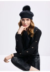 Ochnik - Czarny beret damski z pomponem. Kolor: czarny. Materiał: poliester. Styl: casual, klasyczny, elegancki