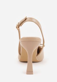 Renee - Ciemnobeżowe Szpilki Slingback VICES Zdobione Gorsetowym Wiązaniem z Kokardą Azimuna. Okazja: na co dzień. Kolor: beżowy. Materiał: jeans, koronka. Wzór: aplikacja. Obcas: na szpilce. Styl: casual, elegancki #3