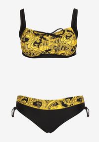 Born2be - Żółte Bikini ze Ściągaczami Biustonosz i Majtki Figi Miladenna. Kolekcja: plus size. Kolor: żółty. Materiał: len. Wzór: aplikacja #4