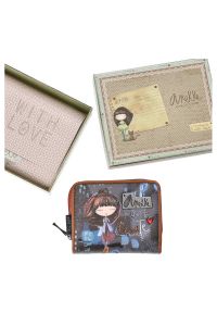 Granatowy Stylowy Portfel Damski Anekke. Kolor: niebieski. Materiał: materiał, skóra ekologiczna. Wzór: aplikacja #3