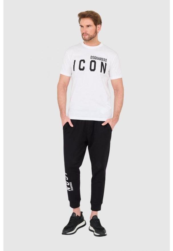 DSQUARED2 Biały t-shirt męski z dużym logo icon, Rozmiar M. Kolor: biały