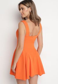 Born2be - Pomarańczowa Rozkloszowana Sukienka z Gorsetową Górą i Dekoltem w Serce Frolami. Okazja: na co dzień. Typ kołnierza: dekolt gorset. Kolor: pomarańczowy. Typ sukienki: gorsetowe. Styl: casual #2