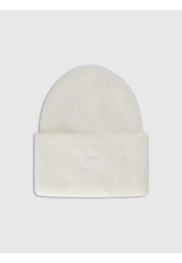 4f - 4F Czapka zimowa uniseks - biała Uniwersalny. Kolor: biały. Materiał: wiskoza, skóra, syntetyk, materiał. Sezon: zima. Styl: casual, klasyczny