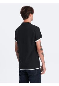 Ombre Clothing - Bawełniana męska koszulka polo z kontrastowymi wykończeniami – czarna V8 - Rozmiar: XL. Typ kołnierza: polo. Kolor: czarny. Materiał: bawełna. Wzór: haft