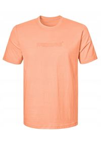 Bawełniana, Męska Koszulka (T-Shirt) - Pako Jeans - Brzoskwiniowa. Okazja: na co dzień. Kolor: pomarańczowy. Materiał: poliester, bawełna. Wzór: nadruk. Styl: casual #1