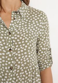 Born2be - Zielona Koszulowa Sukienka Bawełniana Maxi w Kropki o Rozkloszowanym Kroju Lirtia. Kolor: zielony. Materiał: bawełna. Wzór: kropki. Typ sukienki: koszulowe. Długość: maxi #2