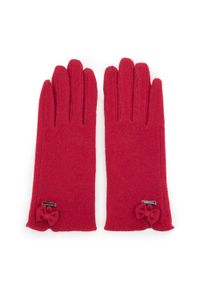 Wittchen - Damskie rękawiczki wełniane z kokardką. Kolor: czerwony. Materiał: wełna. Wzór: aplikacja. Sezon: zima