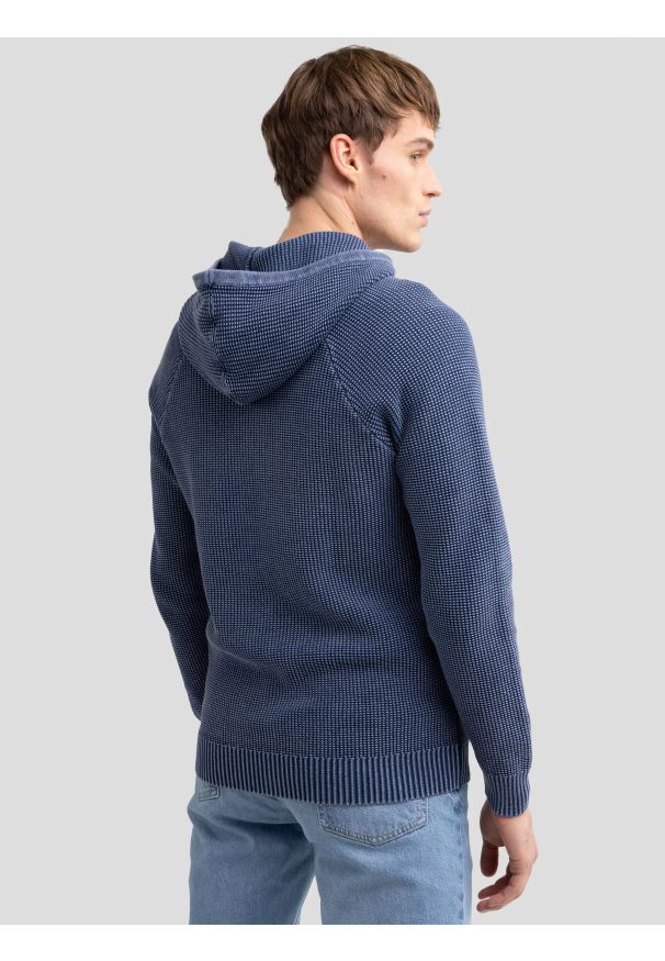 Big-Star - Sweter męski z kapturem granatowy Carlson 403. Typ kołnierza: kaptur. Kolor: niebieski. Materiał: bawełna, jeans, materiał. Wzór: ze splotem. Styl: wizytowy, vintage, elegancki