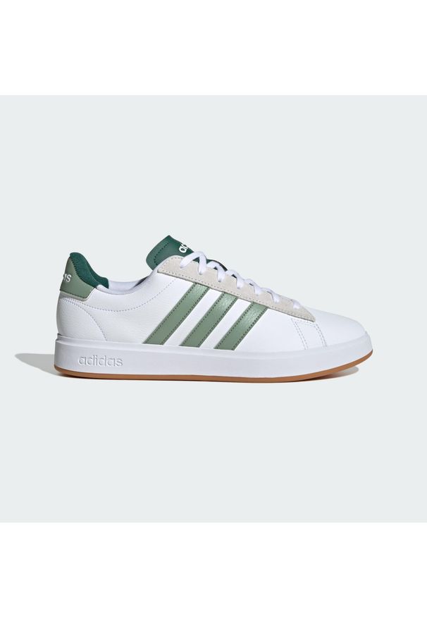 Adidas - Buty Grand Court 2.0. Kolor: biały, wielokolorowy, zielony. Materiał: skóra, syntetyk