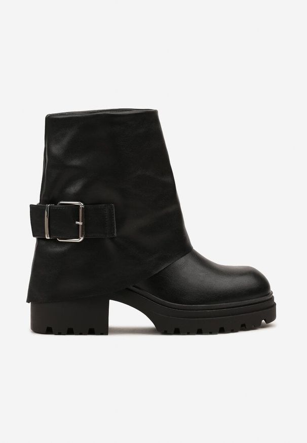 Born2be - Czarne Botki z Wywiniętą Cholewką i Kwadratowym Obcasem Miresda. Okazja: na co dzień. Kolor: czarny. Materiał: jeans. Szerokość cholewki: normalna. Obcas: na obcasie. Styl: casual, elegancki. Wysokość obcasa: średni