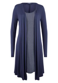 Sukienka w optyce 2 w 1, długi rękaw bonprix ciemnoniebieski w graficzny wzór. Kolor: niebieski. Materiał: skóra, wiskoza. Długość rękawa: długi rękaw #1