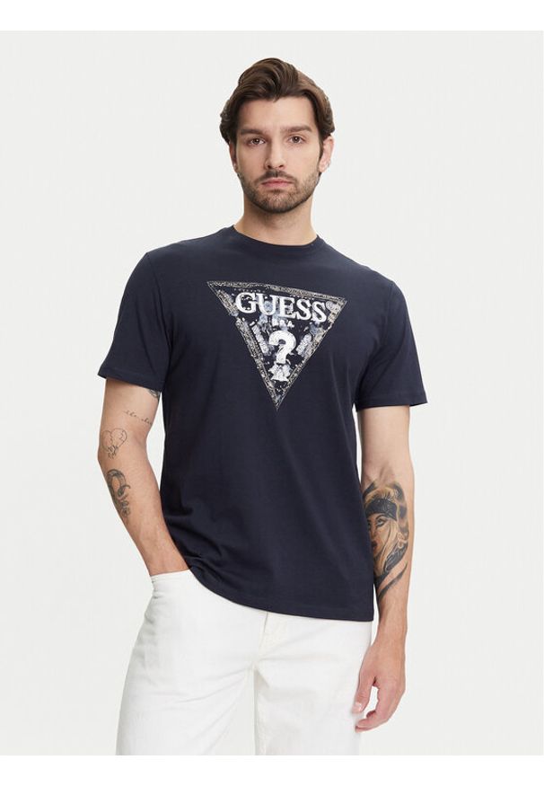 Guess T-Shirt M5YI15 I3Z14 Granatowy Regular Fit. Kolor: niebieski. Materiał: bawełna