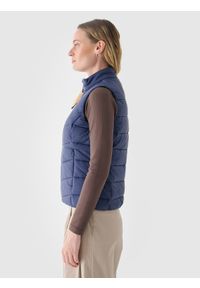 4f - 4F Bezrękawnik puchowy z wypełnieniem syntetycznym damski - granatowy XL. Okazja: na co dzień. Typ kołnierza: kołnierzyk stójkowy. Kolor: niebieski. Materiał: syntetyk, puch. Długość rękawa: bez rękawów. Długość: długie. Wzór: jodełka. Styl: casual, elegancki, sportowy, klasyczny #2