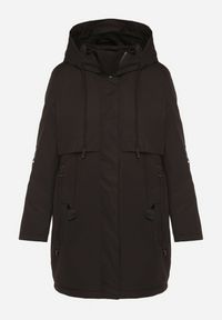 Born2be - Czarna Klasyczna Kurtka Parka z Kapturem i Ściągaczem w Talii Tulasira. Okazja: na co dzień. Typ kołnierza: kaptur. Kolor: czarny. Materiał: jeans. Styl: klasyczny #6