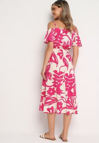 Born2be - Różowa Sukienka Typu Hiszpanka na Ramiączkach z Gumką w Pasie i Kopertowym Dołem Nellithine. Okazja: na co dzień. Typ kołnierza: dekolt hiszpanka. Kolor: różowy. Długość rękawa: na ramiączkach. Sezon: lato. Typ sukienki: kopertowe. Styl: casual, elegancki #3