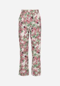 Born2be - Różowo-Białe Spodnie z Szerokimi Nogawkami z Wysokim Stanem w Kwiecisty Wzór Kastaria. Stan: podwyższony. Kolor: różowy. Materiał: tkanina #7