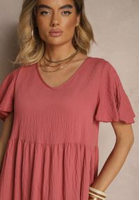 Renee - Ciemnoróżowa Wiskozowa Sukienka Rozkloszowana Natonia. Okazja: na co dzień. Kolor: różowy. Materiał: wiskoza. Styl: casual
