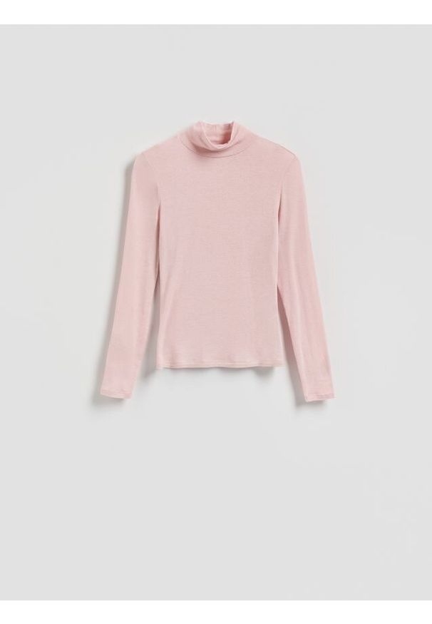 Reserved - Longsleeve z dodatkiem wełny - pastelowy róż. Kolor: różowy. Materiał: wełna. Długość rękawa: długi rękaw