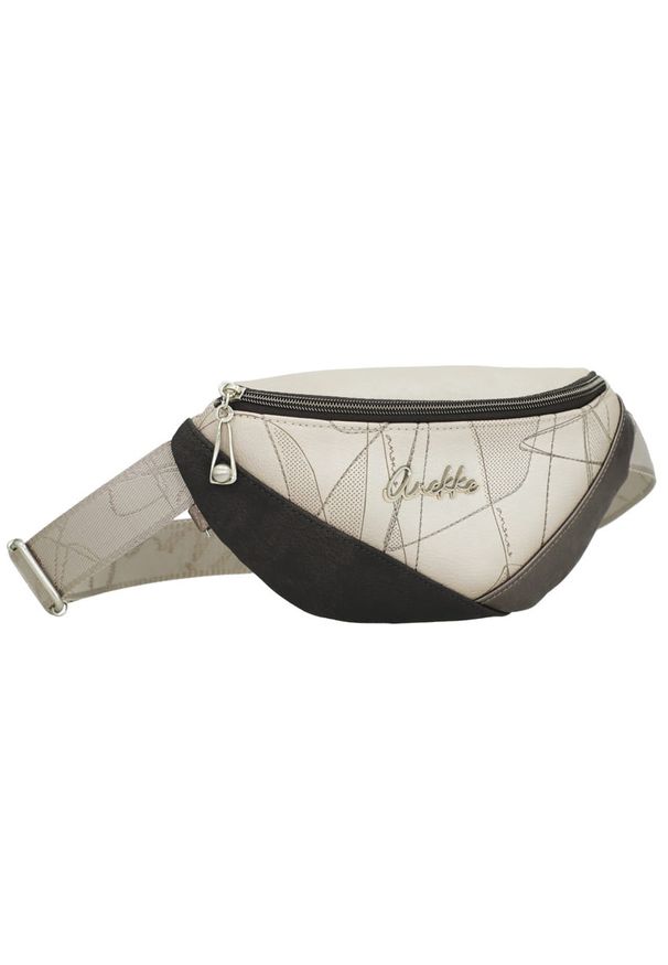 Torebka nerka damska Anekke, nerka z zamkiem błyskawicznym i regulowanym paskiem ozdobiona subtelnym nadrukiem oraz metalowym logo, beżowa, 42815-745. Kolor: beżowy. Wzór: nadruk, aplikacja