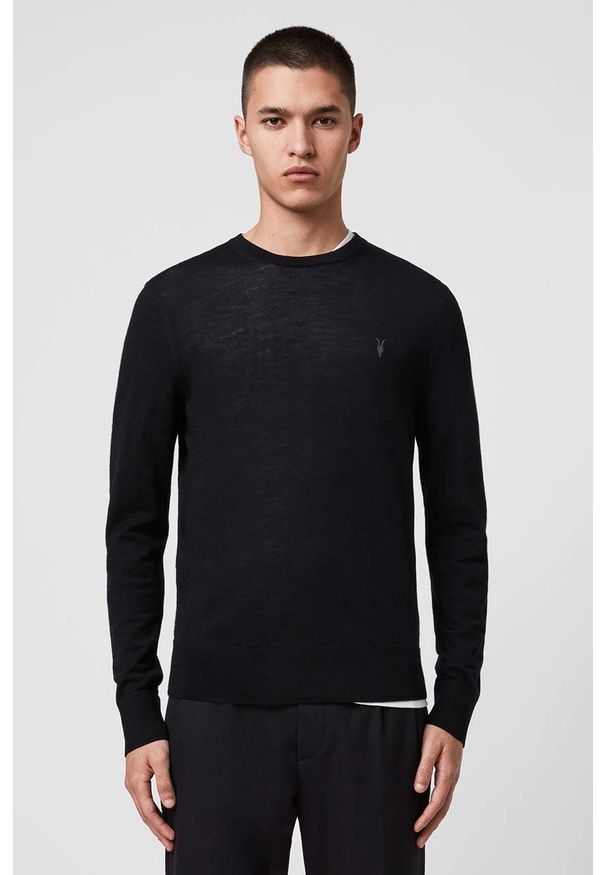 AllSaints – Sweter MODE MERINO CREW MK129D.NOS. Kolor: czarny. Materiał: dzianina. Długość rękawa: długi rękaw. Długość: długie