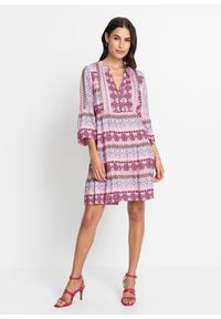 bonprix - Sukienka tunikowa z lejącej wiskozy. Kolor: różowy. Materiał: wiskoza #1