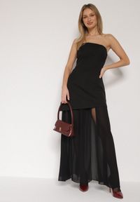 Born2be - Czarna Koktajlowa Sukienka z Odkrytymi Ramionami i Dodatkowym Szalem Krynaya. Okazja: na imprezę. Kolor: czarny. Długość rękawa: na ramiączkach. Typ sukienki: z odkrytymi ramionami. Styl: wizytowy #7