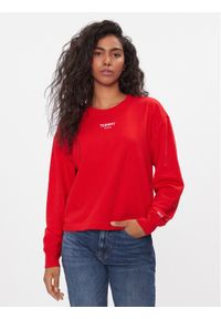 Tommy Jeans Bluza Ess Logo DW0DW16393 Czerwony Cropped Fit. Kolor: czerwony. Materiał: bawełna