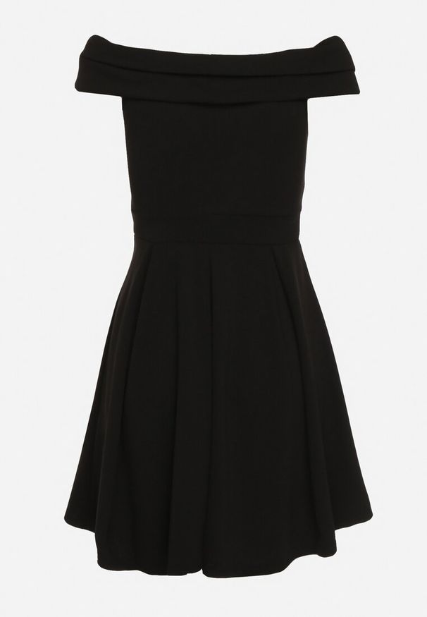 Born2be - Czarna Sukienka z Hiszpańskim Dekoltem o Rozkloszowanym Fasonie Vilenia. Okazja: na co dzień. Kolor: czarny. Typ sukienki: rozkloszowane. Styl: casual, elegancki