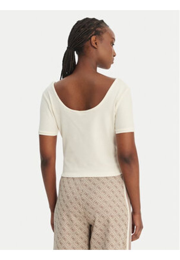 Guess T-Shirt V6GP04 K2969 Écru Slim Fit. Kolor: kremowy. Materiał: lyocell