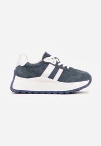 Born2be - Granatowe Skórzane Sneakersy na Grubej Podeszwie Cezelina. Okazja: na co dzień. Kolor: niebieski. Materiał: skóra #5