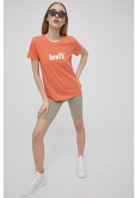 Levi's® - Levi's t-shirt bawełniany kolor pomarańczowy. Okazja: na spotkanie biznesowe. Kolor: pomarańczowy. Materiał: bawełna. Wzór: nadruk. Styl: biznesowy
