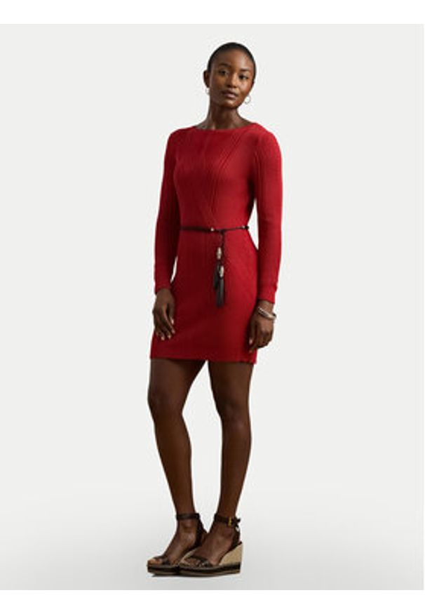 Lauren Ralph Lauren - LAUREN RALPH LAUREN Sukienka dzianinowa 200971346001 Czerwony Slim Fit. Kolor: czerwony. Materiał: wiskoza, bawełna