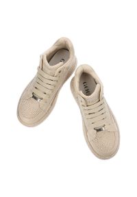 GOE - Beżowe Sneakersy Goe Stylowe Błyszczące Obuwie Damskie. Zapięcie: sznurówki. Kolor: beżowy. Materiał: materiał. Wzór: aplikacja #3