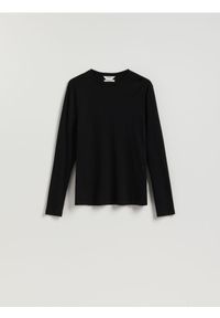 Reserved - Longsleeve super slim fit - czarny. Kolor: czarny. Materiał: włókno, bawełna. Długość rękawa: długi rękaw