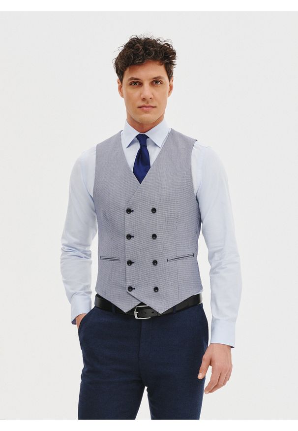 Pako Lorente - PAKO LORENTE - Dwurzędowa kamizelka męska w pepitkę. Materiał: poliester, wiskoza, elastan. Styl: elegancki, młodzieżowy