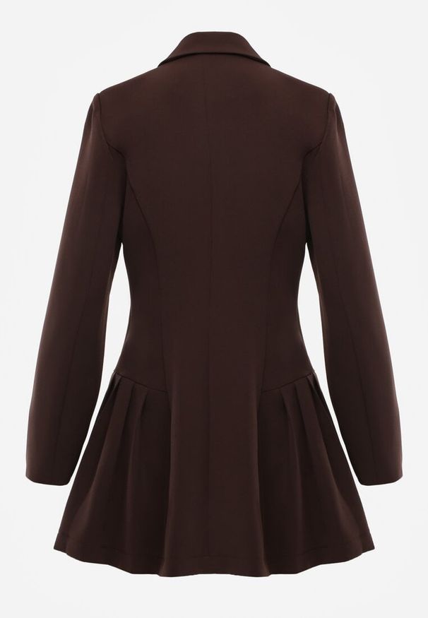 Renee - Brązowa Rozkloszowana Sukienka Marynarka VICES z Usztywnianymi Ramionami Ilarita. Okazja: na spotkanie biznesowe, do pracy. Kolor: brązowy. Styl: biznesowy