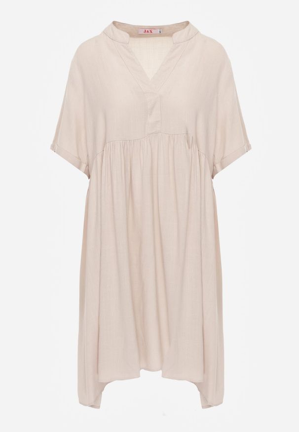 Born2be - Beżowa Rozkloszowana Sukienka w Koszulowym Stylu z Bawełny Normae. Okazja: na co dzień, do pracy. Kolor: beżowy. Materiał: bawełna. Typ sukienki: koszulowe. Styl: casual, klasyczny