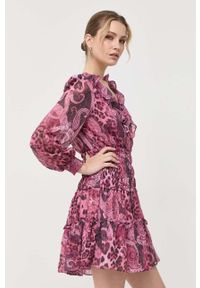 Guess sukienka kolor różowy mini rozkloszowana. Kolor: różowy. Typ sukienki: rozkloszowane. Długość: mini #1
