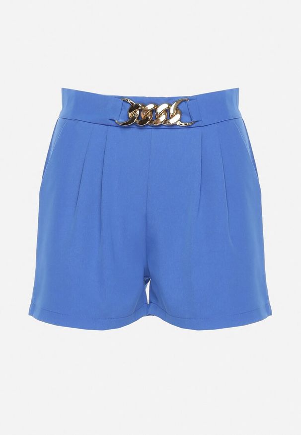 Born2be - Granatowe Eleganckie Szorty Bermudy z Łańcuszkiem Timasue. Okazja: na co dzień, na spotkanie biznesowe, do pracy. Kolor: niebieski. Sezon: lato. Styl: elegancki