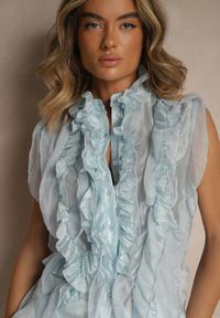 Renee - Niebieska Koszula z Motywem Falban Tilunna. Okazja: na imprezę. Kolor: niebieski. Wzór: aplikacja. Styl: elegancki #5