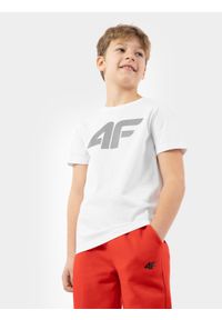 4F JUNIOR - T-shirt z nadrukiem chłopięcy. Kolor: biały. Materiał: bawełna. Wzór: nadruk #1