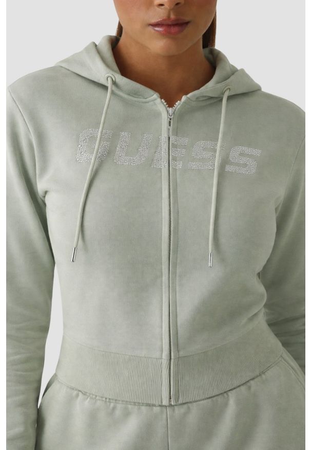 Guess - GUESS Zielona damska bluza z cyrkoniami Primula, Rozmiar M. Kolor: zielony