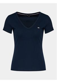 Tommy Jeans T-Shirt Tjw Slim Essential Rib V Ss DW0DW17385 Granatowy Slim Fit. Kolor: niebieski. Materiał: bawełna #5