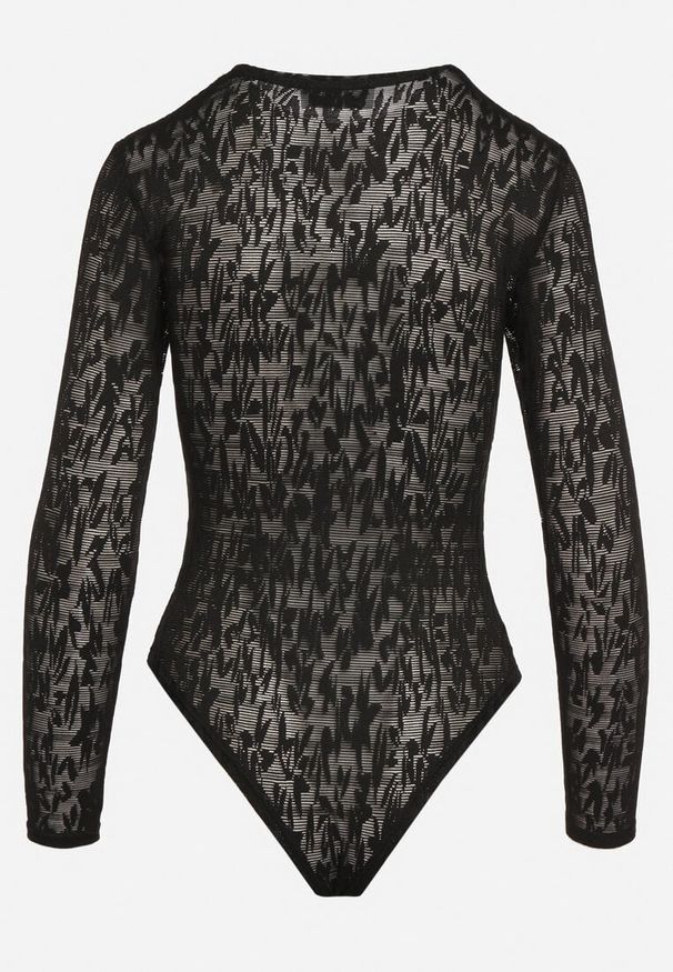 Born2be - Czarne Transparentne Body z Wiskozą w Abstrakcyjny Wzór Naliritria. Kolor: czarny. Materiał: wiskoza. Styl: elegancki