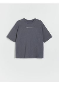 Reserved - Bawełniany t-shirt oversize - ciemnoszary. Kolor: szary. Materiał: bawełna #1