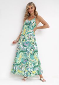 Born2be - Zielona Sukienka Hyriope. Kolor: zielony. Materiał: wiskoza. Długość rękawa: bez rękawów. Wzór: nadruk. Sezon: lato. Długość: maxi #3