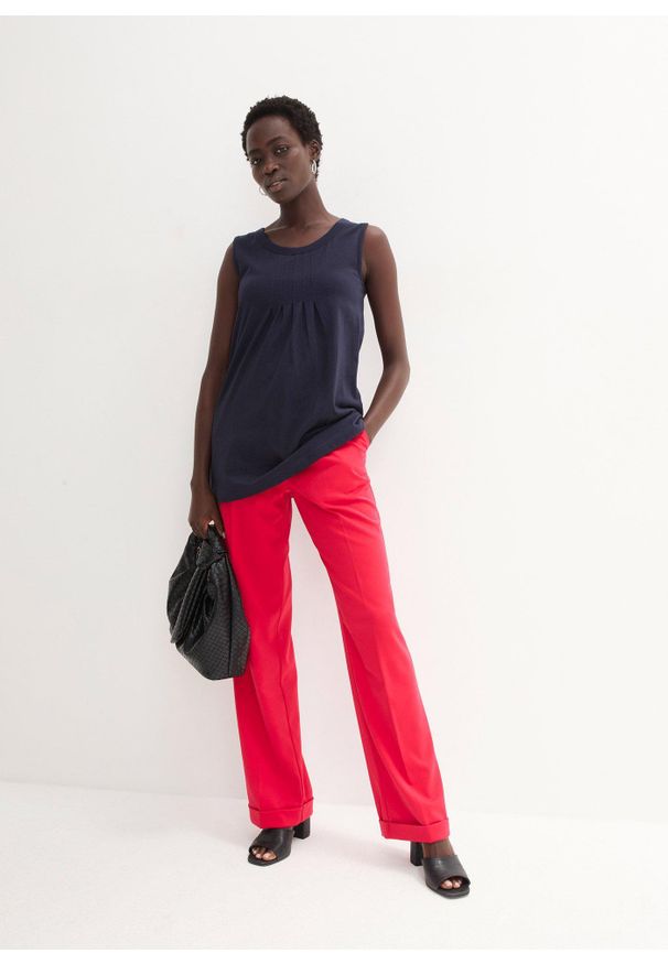 bonprix - Spodnie Marlena. Kolor: czerwony. Materiał: materiał. Styl: klasyczny